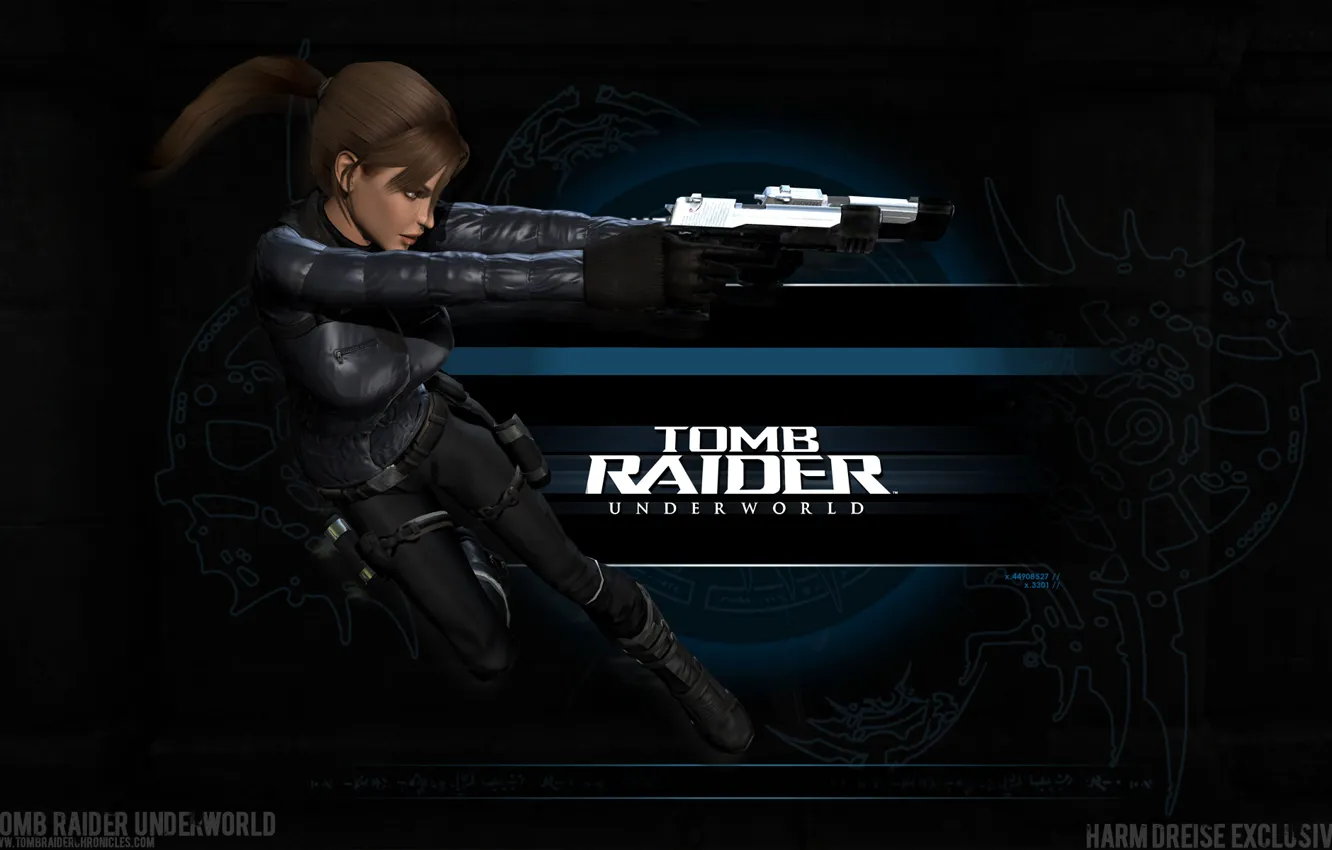 Photo wallpaper Tomb Raider, game, jump, games, Lara Croft, jacket, Pistols, dual pistols