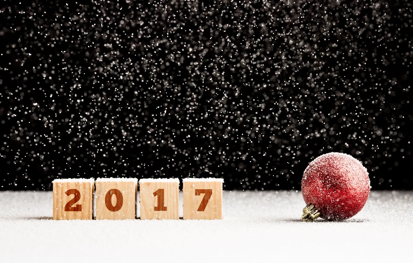 Photo wallpaper snow, ball, ball, New Year, new year, happy, snow, bokeh