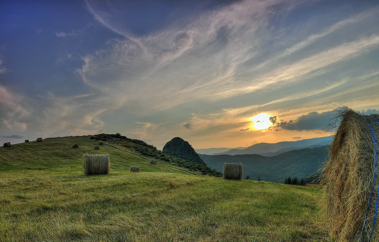 Photo wallpaper landscape, nature, hay, Sarasset Sunset