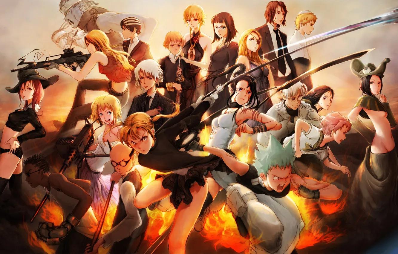 Photo wallpaper Soul Eater, Death Jr., Death The Kid, Kid, Maka Albarn, Liz Thompson, Soul Evans, Maka …