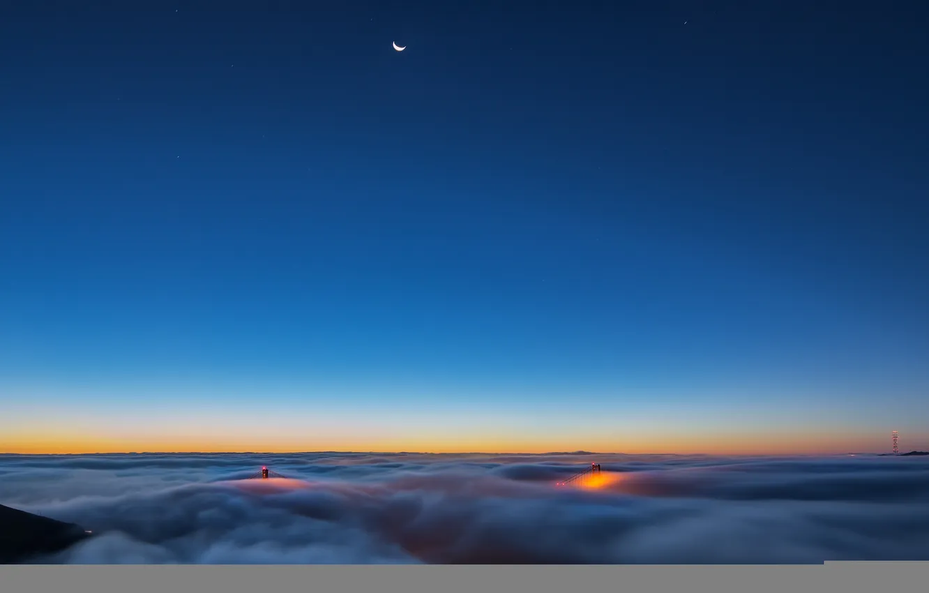 Photo wallpaper moon, twilight, night, san francisco, fog, usa, golden gate