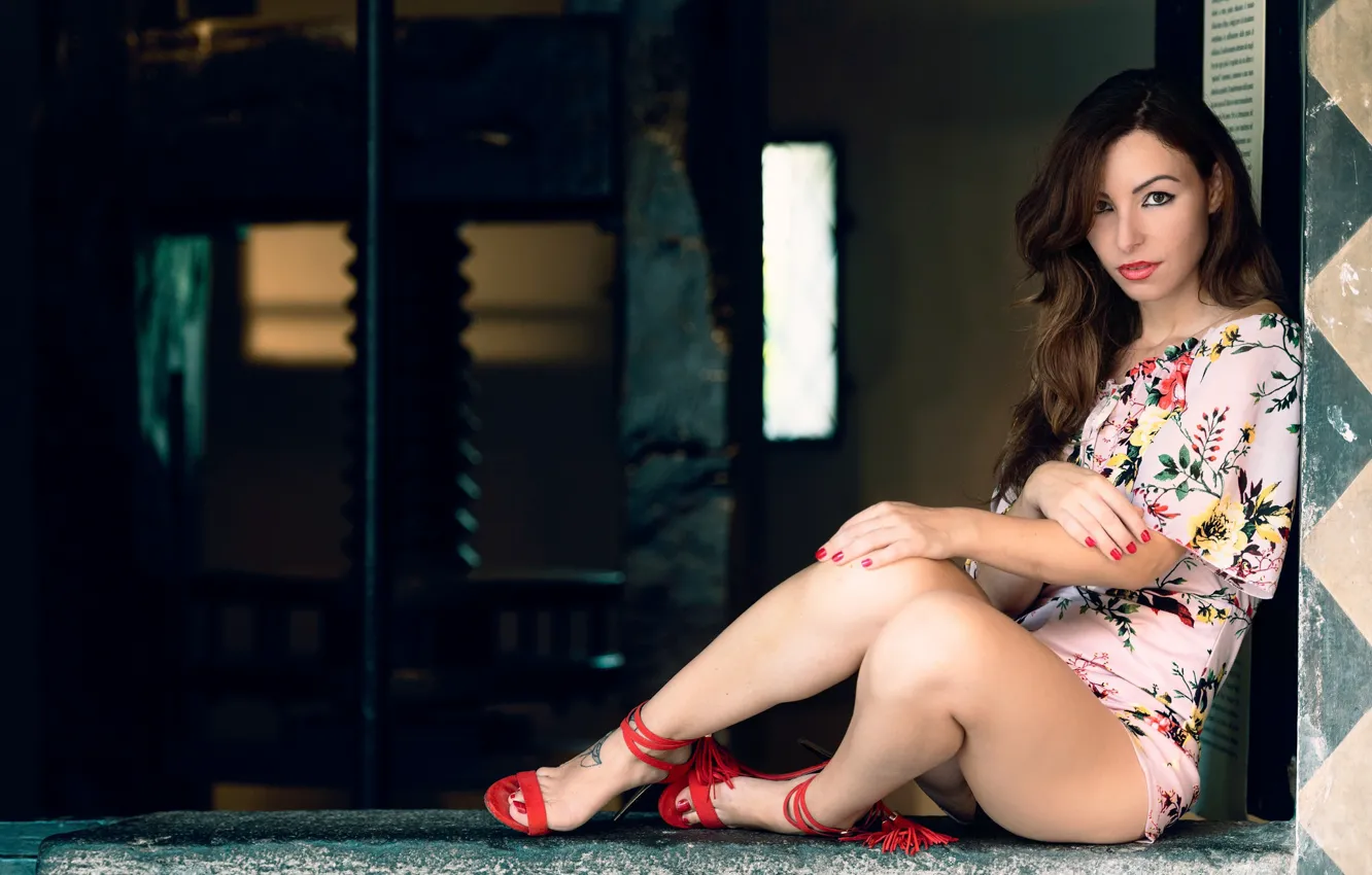 Photo wallpaper look, girl, sexy, hair, legs, knees