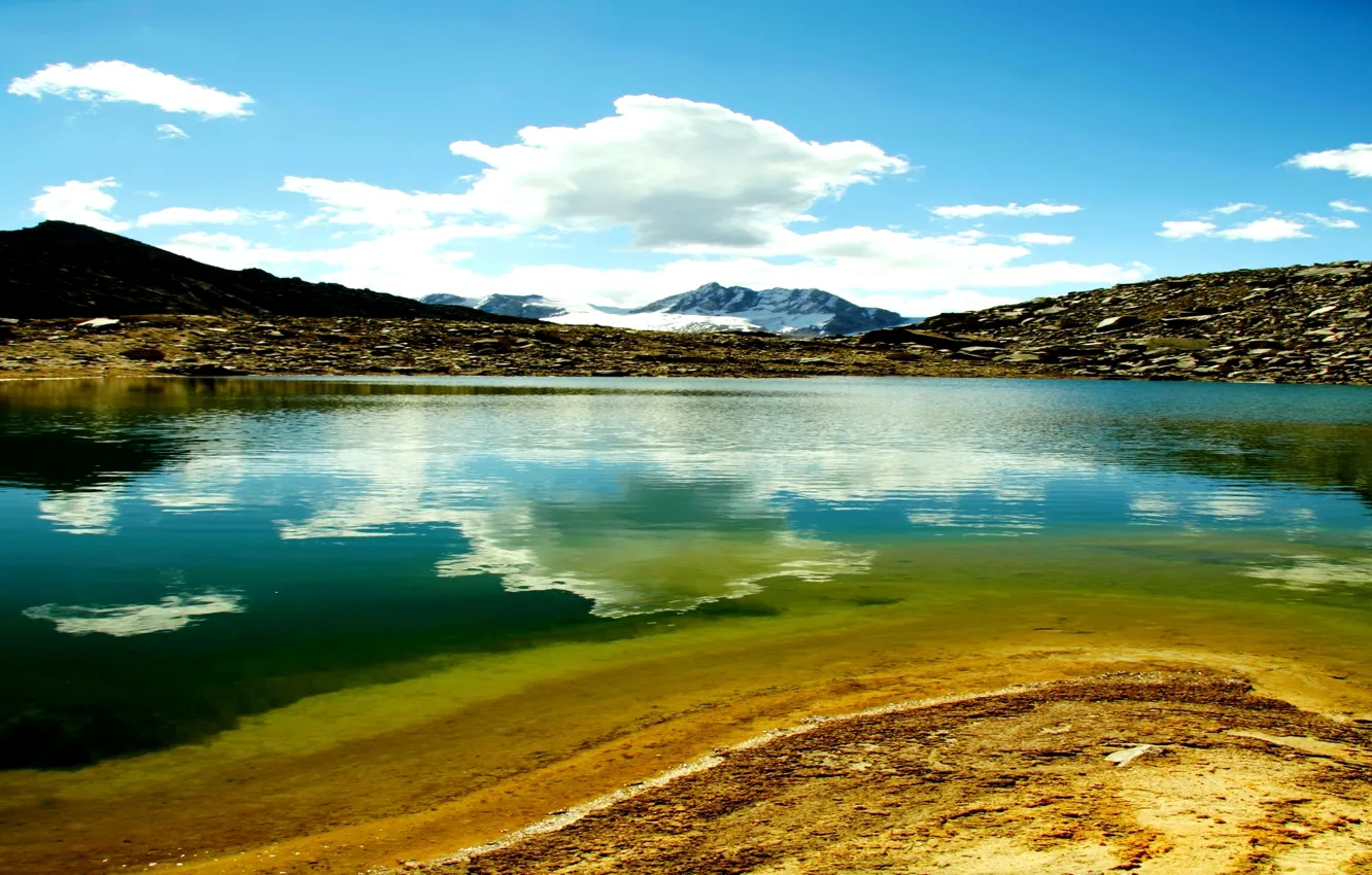 Photo wallpaper the sky, mountains, nature, lake