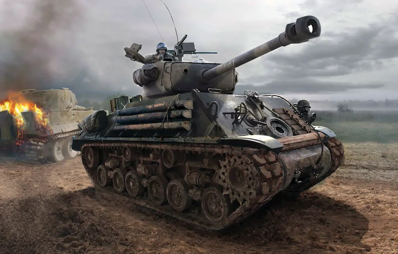 Photo wallpaper the film, Tiger, Rage, Sherman, M4 Sherman, the main American medium tank, Fury, German heavy …