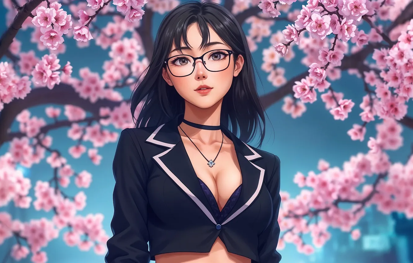Photo wallpaper chest, girl, sexy, pose, hair, figure, Sakura, brunette