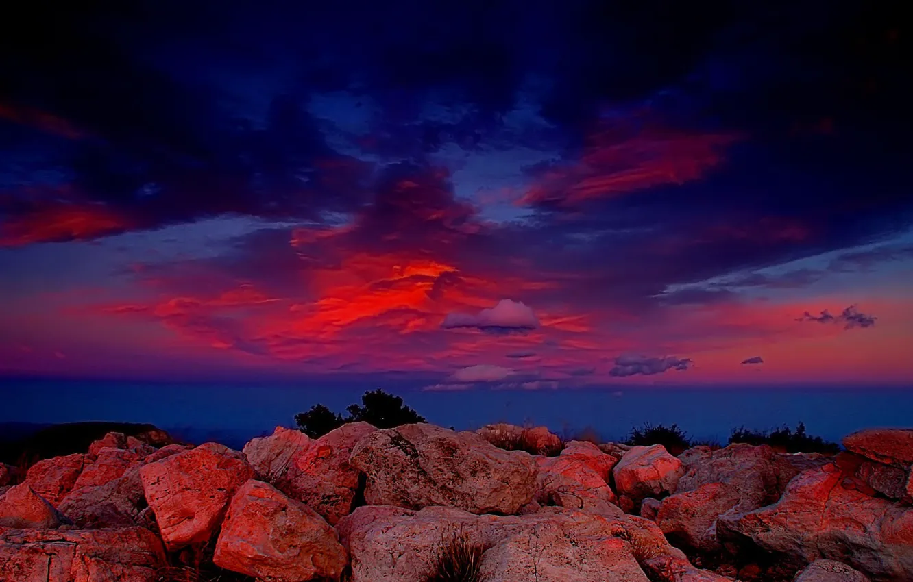 Photo wallpaper clouds, red, Stones
