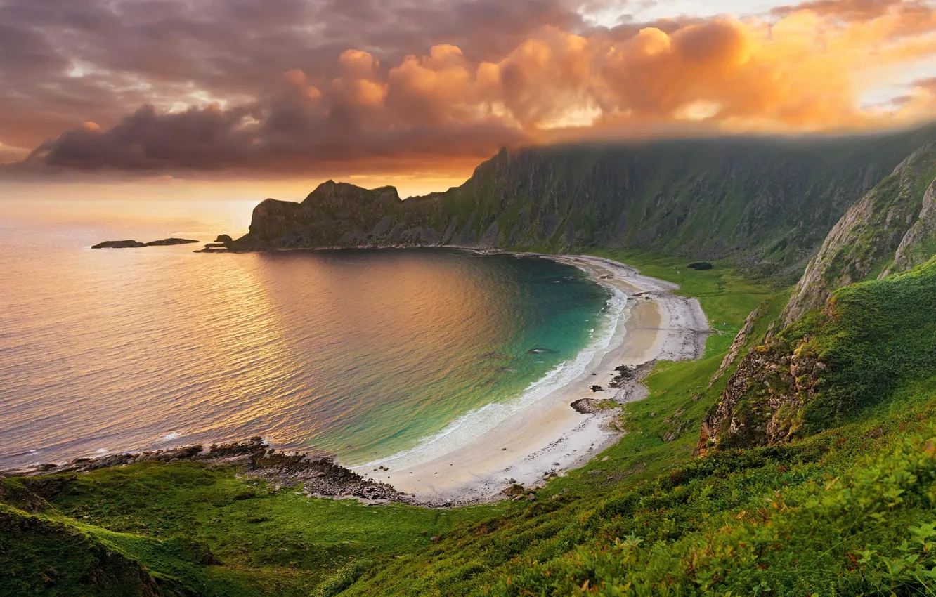 Photo wallpaper sea, landscape, sunset, shore, Bay