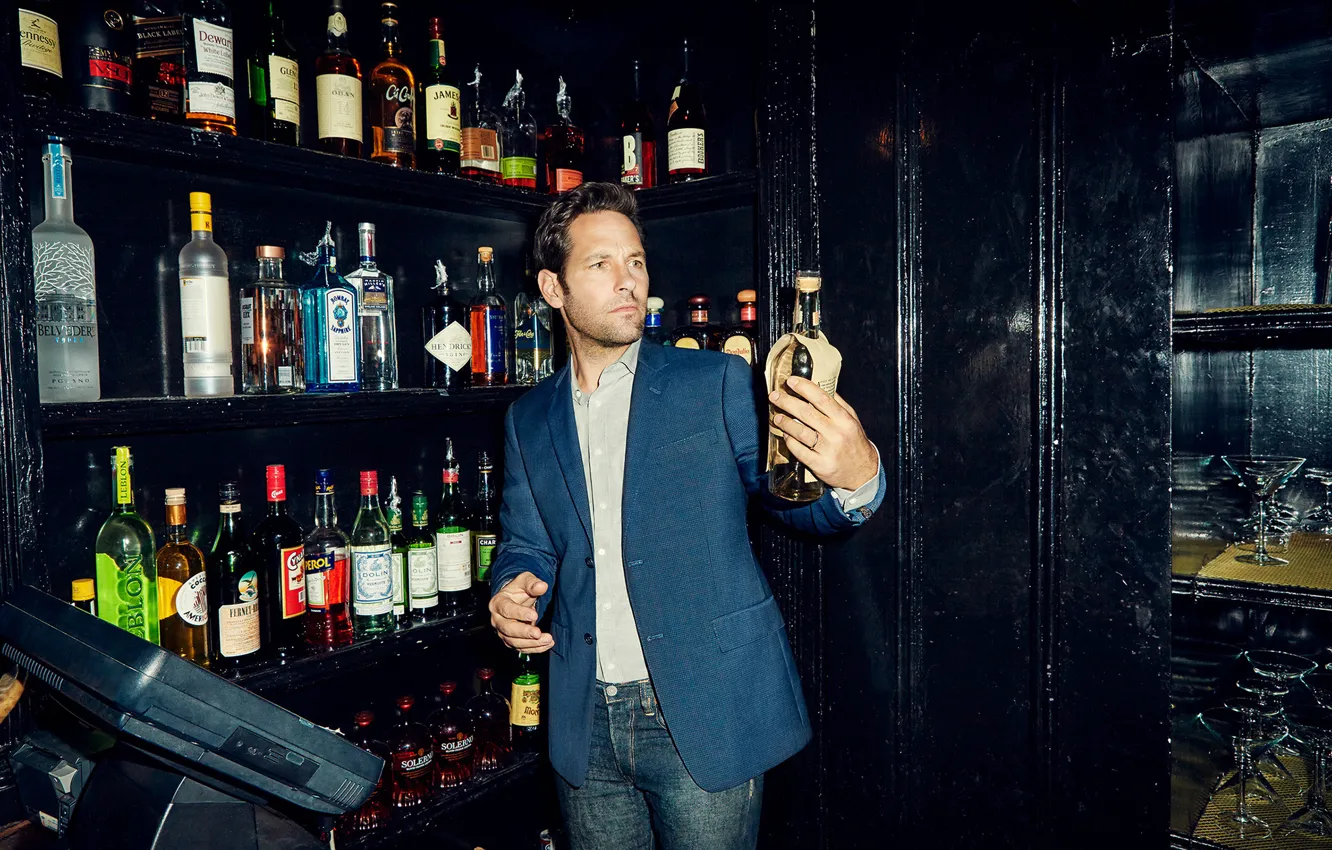 Photo wallpaper bottle, jeans, photographer, actor, jacket, journal, photoshoot, shelves