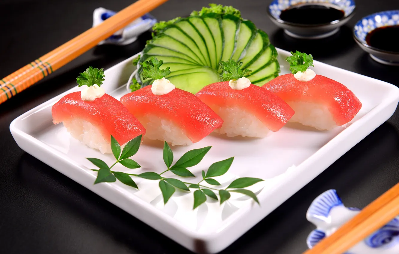Photo wallpaper fish, sushi, serving