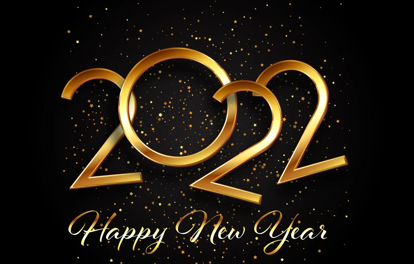 Photo wallpaper gold, new year, golden, black background, New Year, decoration, Happy, Sparkling