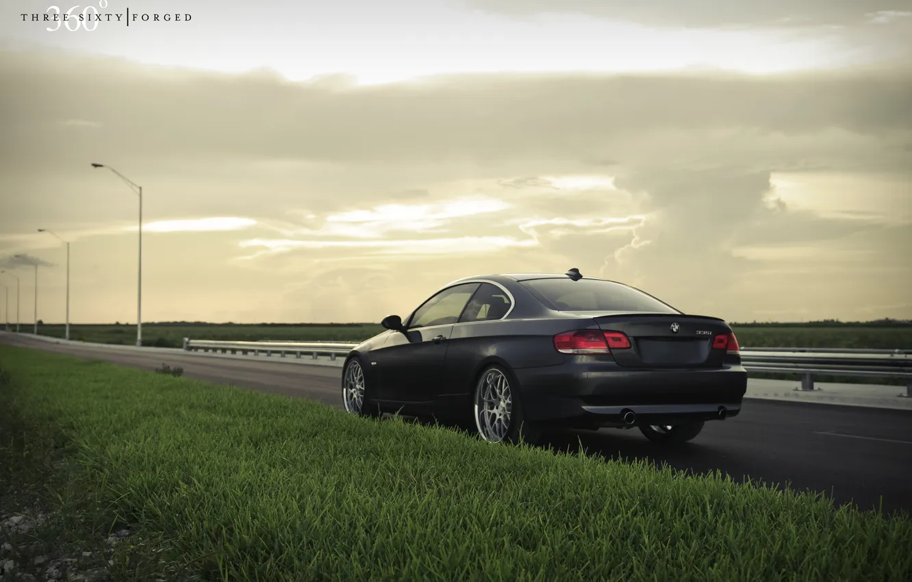Photo wallpaper grass, lawn, black, BMW, BMW, black, 335i, the rear part