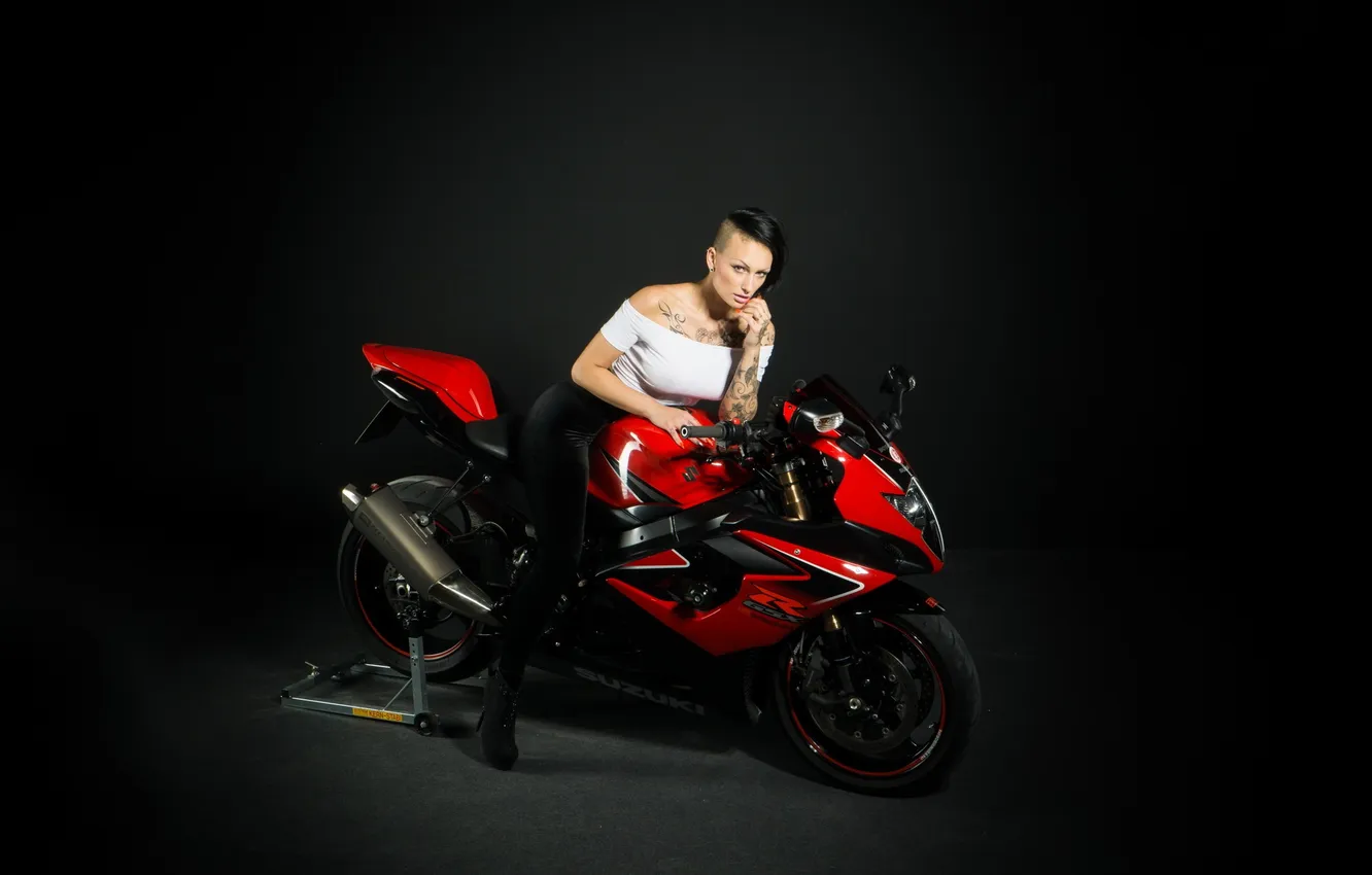 Photo wallpaper girl, pose, background, motorcycle