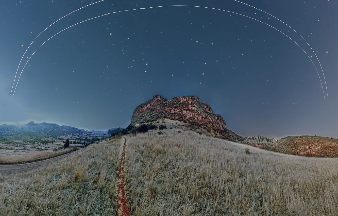 Photo wallpaper the sky, stars, Shuttle, ISS