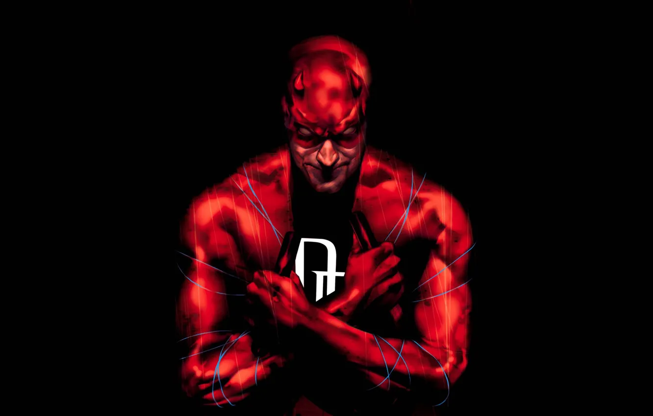Photo wallpaper red, mask, hero, male, black background, Daredevil, Marvel Comics, Daredevil