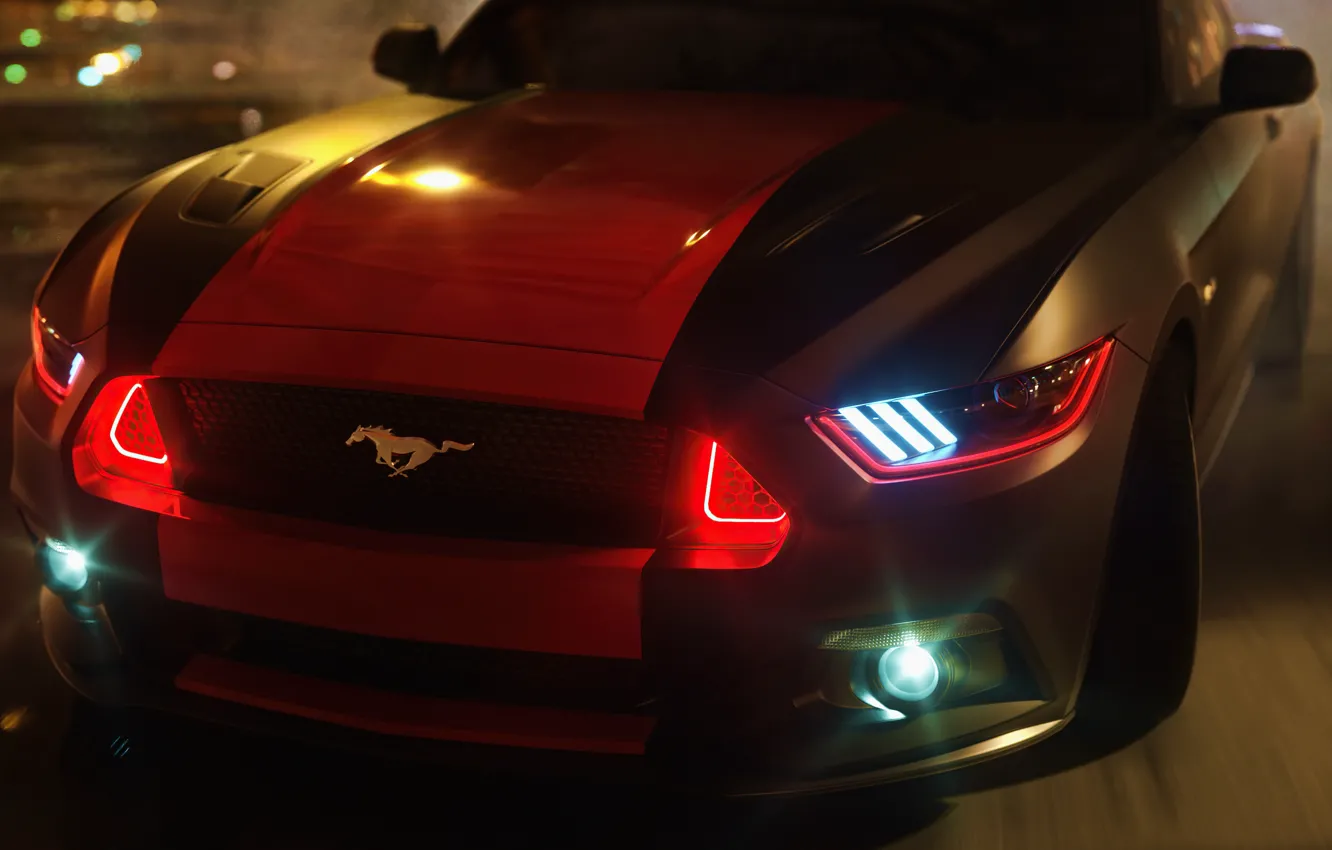 Photo wallpaper lights, mustang, drift, ford