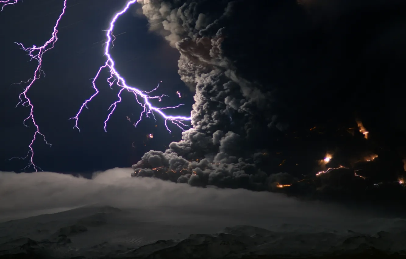 Photo wallpaper clouds, element, lightning