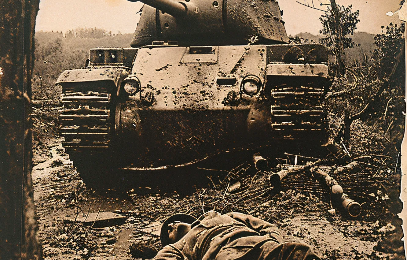 Photo wallpaper Retro, Soldiers, Tank, WWII, The great Patriotic war, The Second World War, Digital art, The …