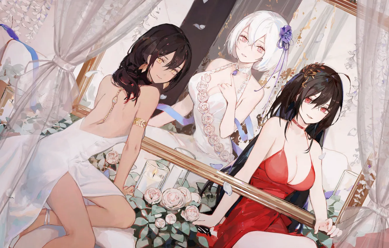 Photo wallpaper girl, sexy, cleavage, long hair, dress, boobs, anime, beautiful