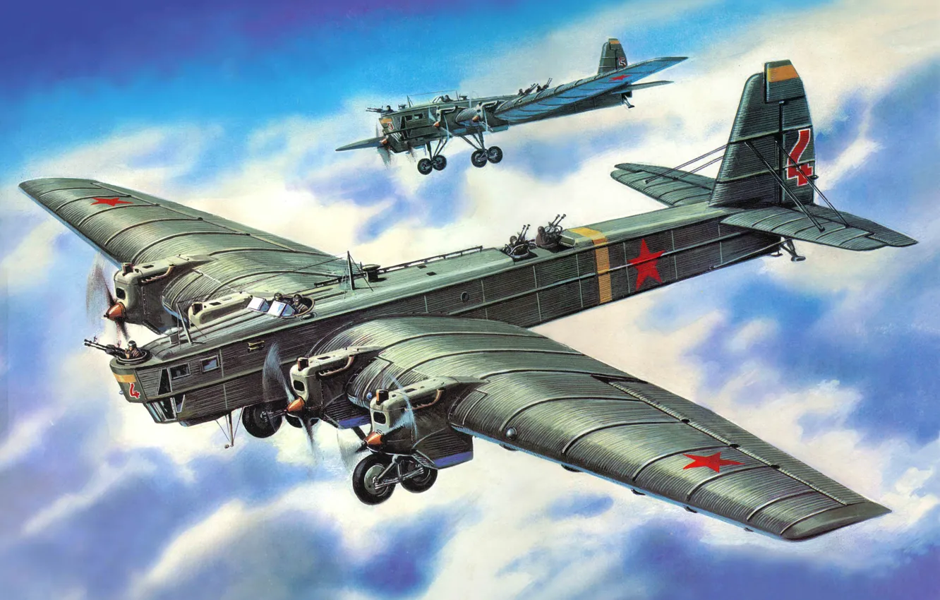 Photo wallpaper the plane, art, USSR, bomber, BBC, WWII, Tupolev, heavy