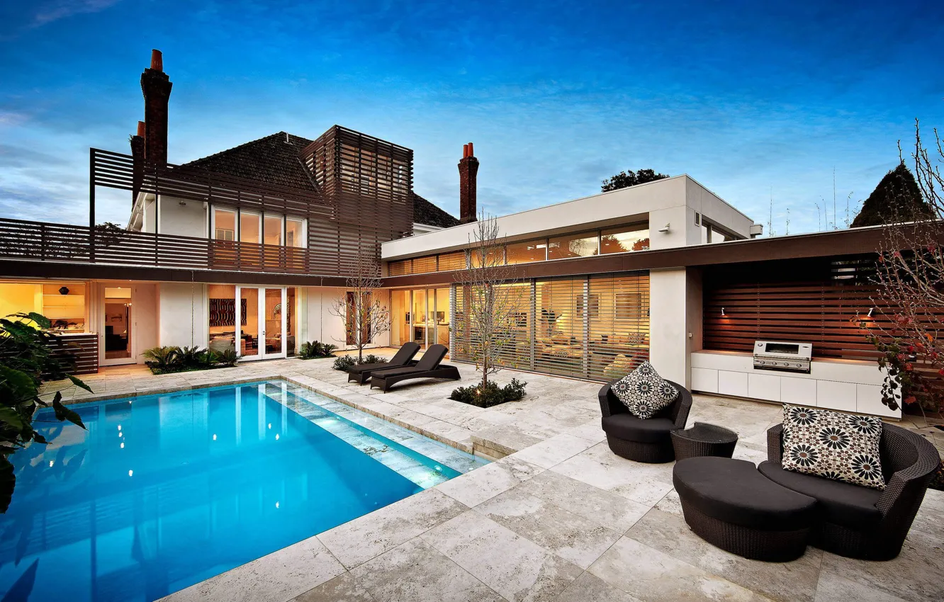 Photo wallpaper the city, style, Villa, pool, architecture, terrace