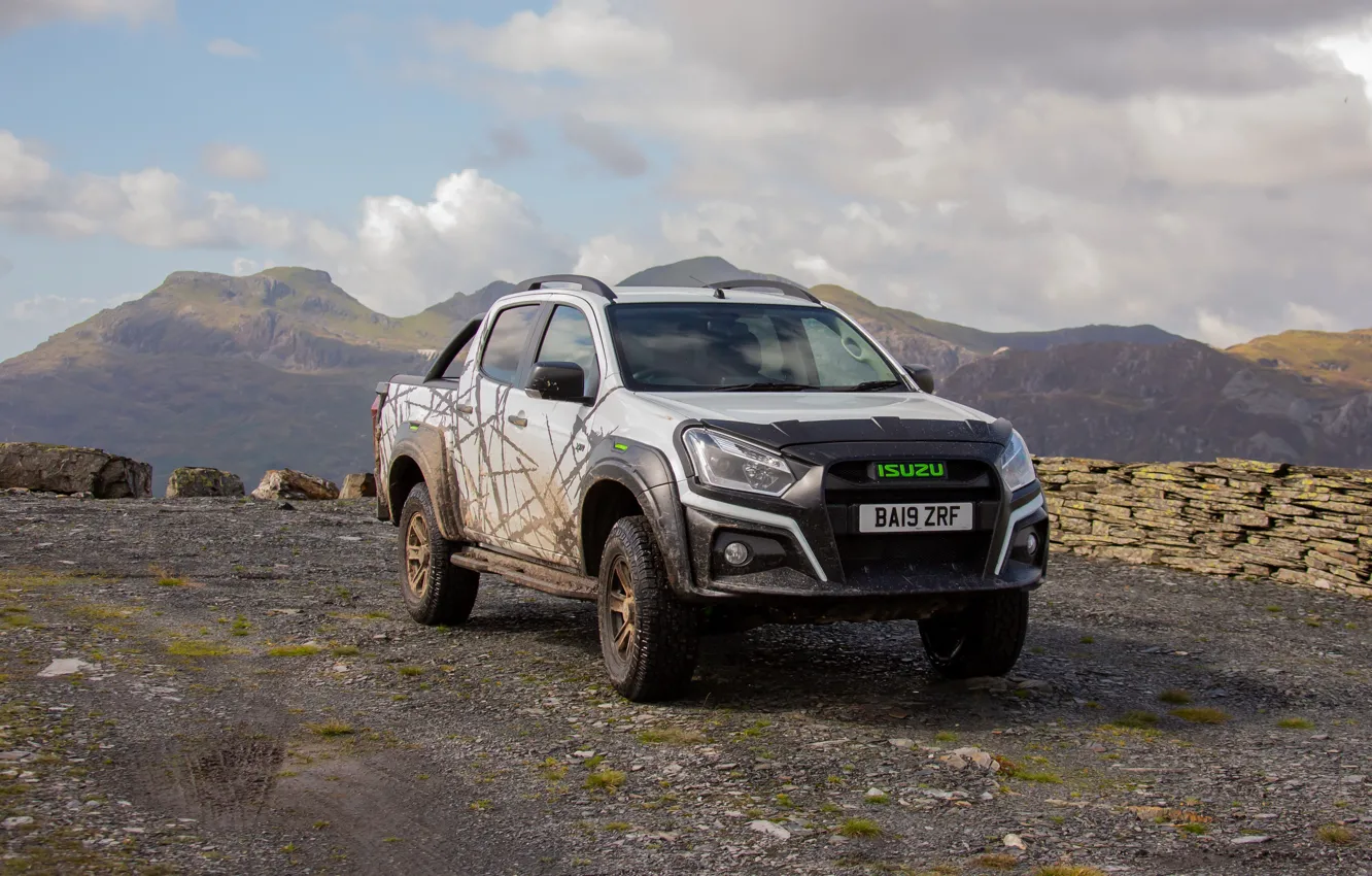 Photo wallpaper mountains, tops, pickup, Isuzu, d-max, 2019, UK version, XTR
