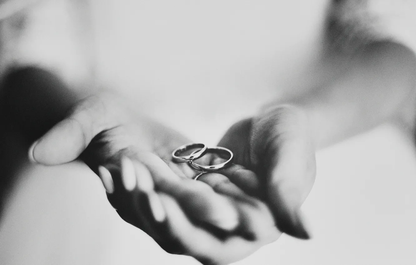 Photo wallpaper ring, hands, black and white, wedding