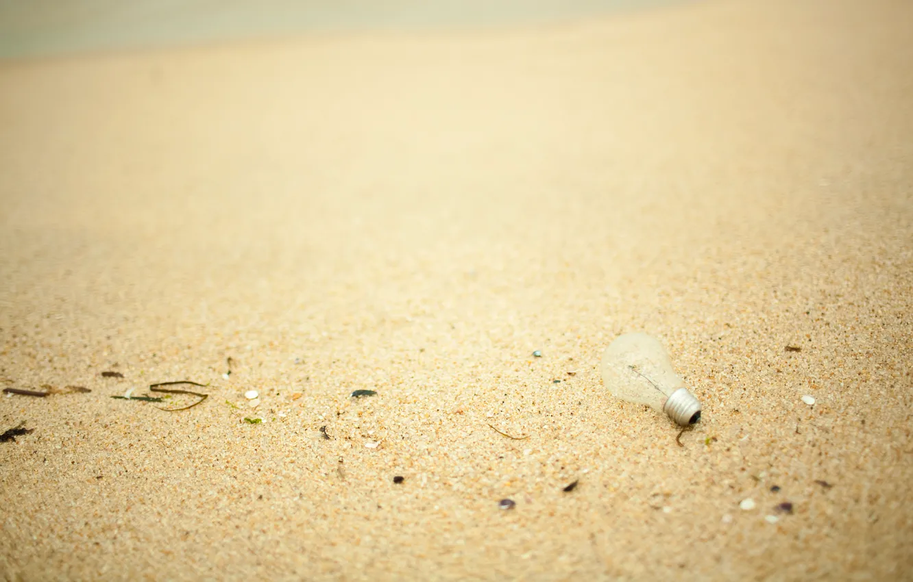 Photo wallpaper sand, beach, light bulb, macro, light, shore, lamp, grit