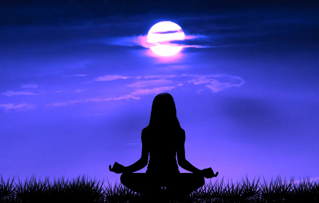 Photo wallpaper night, pose, the moon, meditation, moon, night, pose, meditation