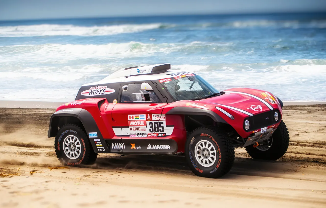 Photo wallpaper Sand, Sea, Beach, Mini, Sport, Speed, Rally, Dakar