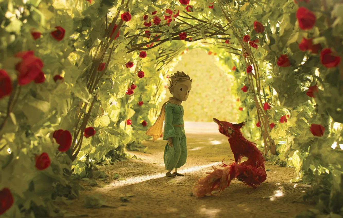 Photo wallpaper rose, flower, fox, boy, animated film, hana, animated movie, The Little Prince