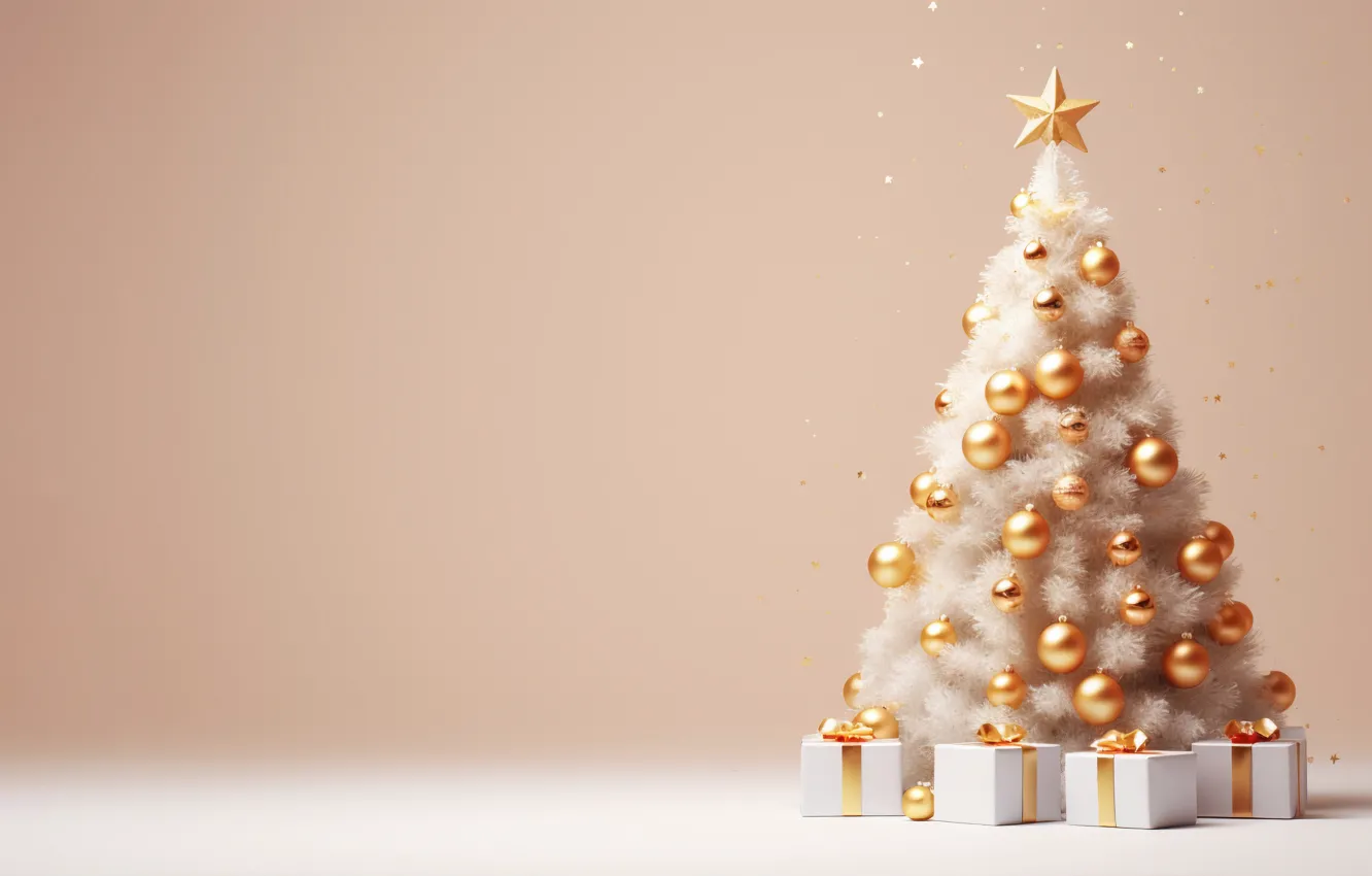 Photo wallpaper decoration, gift, balls, tree, new year, Christmas, Christmas, New Year