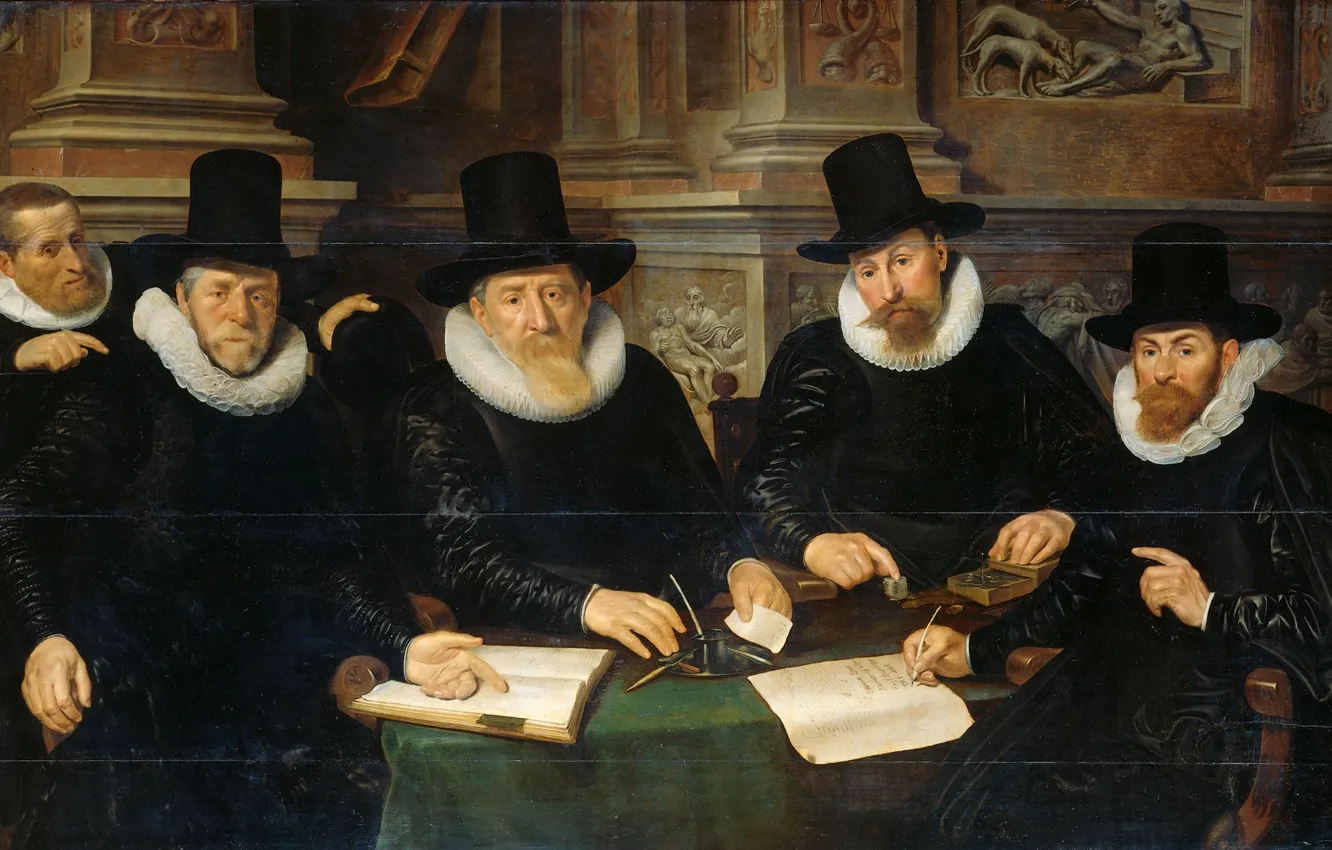 Photo wallpaper oil, portrait, picture, 1624, Werner van den Valckert, Four regents of the leprosarium in Amsterdam, …