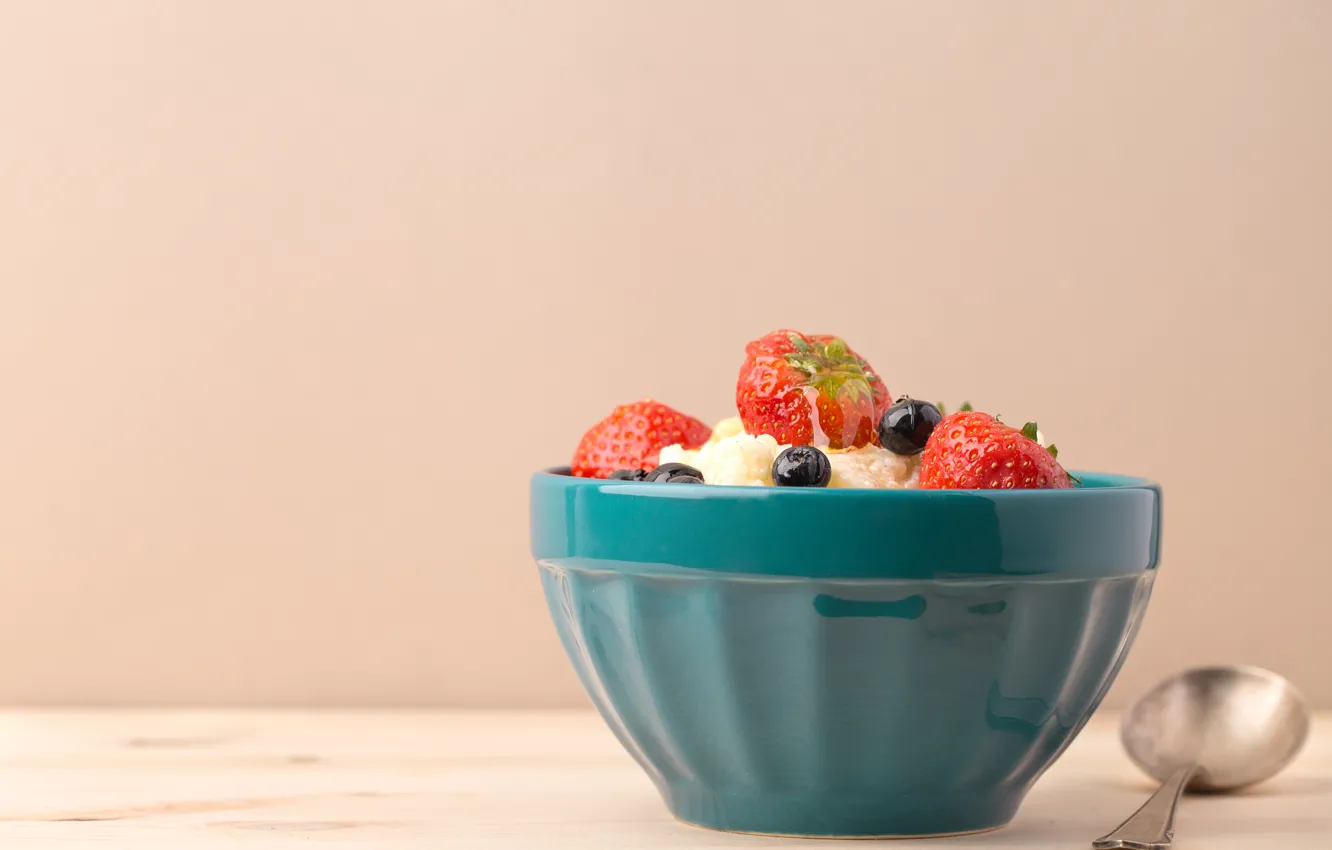 Photo wallpaper berries, milk, cereal, Breakfast