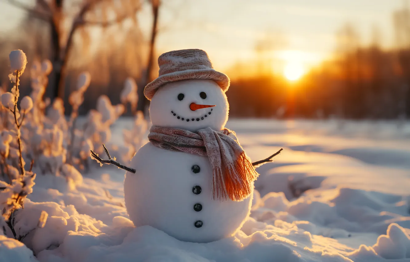 Photo wallpaper winter, snow, new year, Christmas, snowman, Christmas, winter, snow