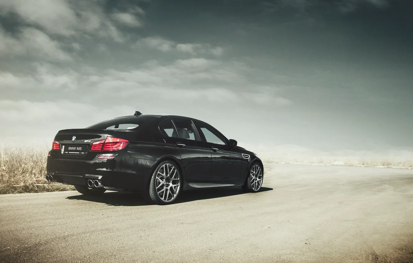 Photo wallpaper BMW, BMW, black, black, f10, road. clouds