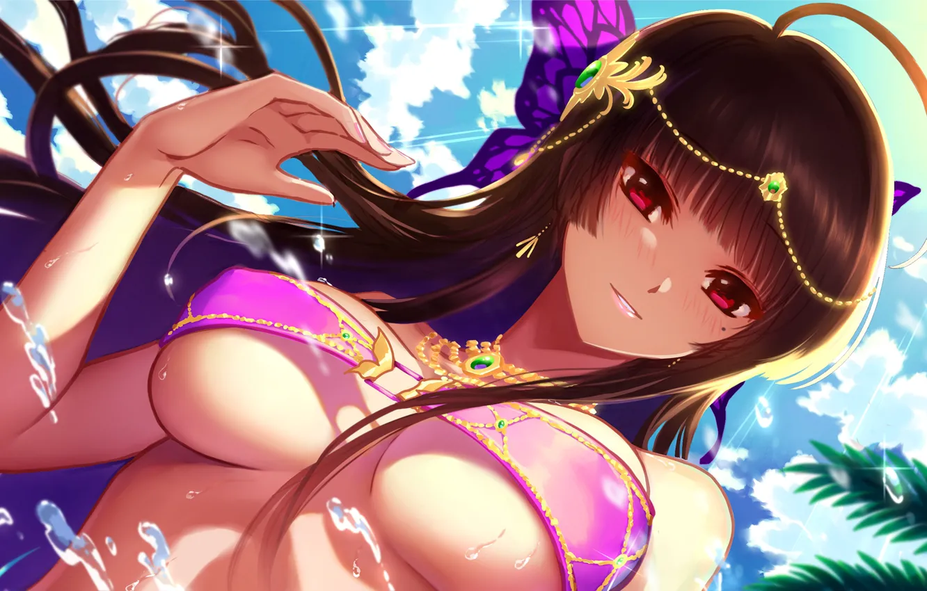 Photo wallpaper chest, look, girl, squirt