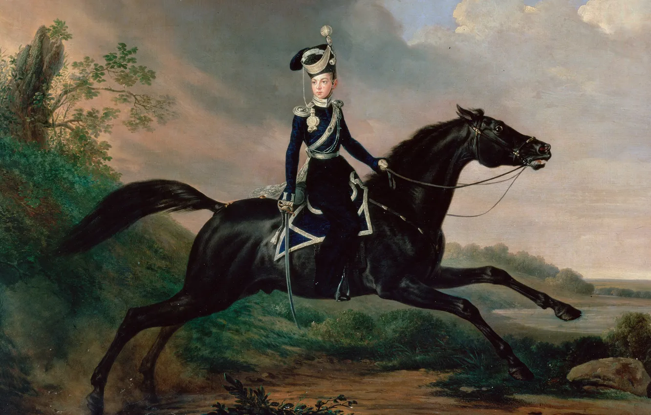 Photo wallpaper picture, Franz Kruger, Alexander Nikolayevich, Equestrian portrait of Grand Prince