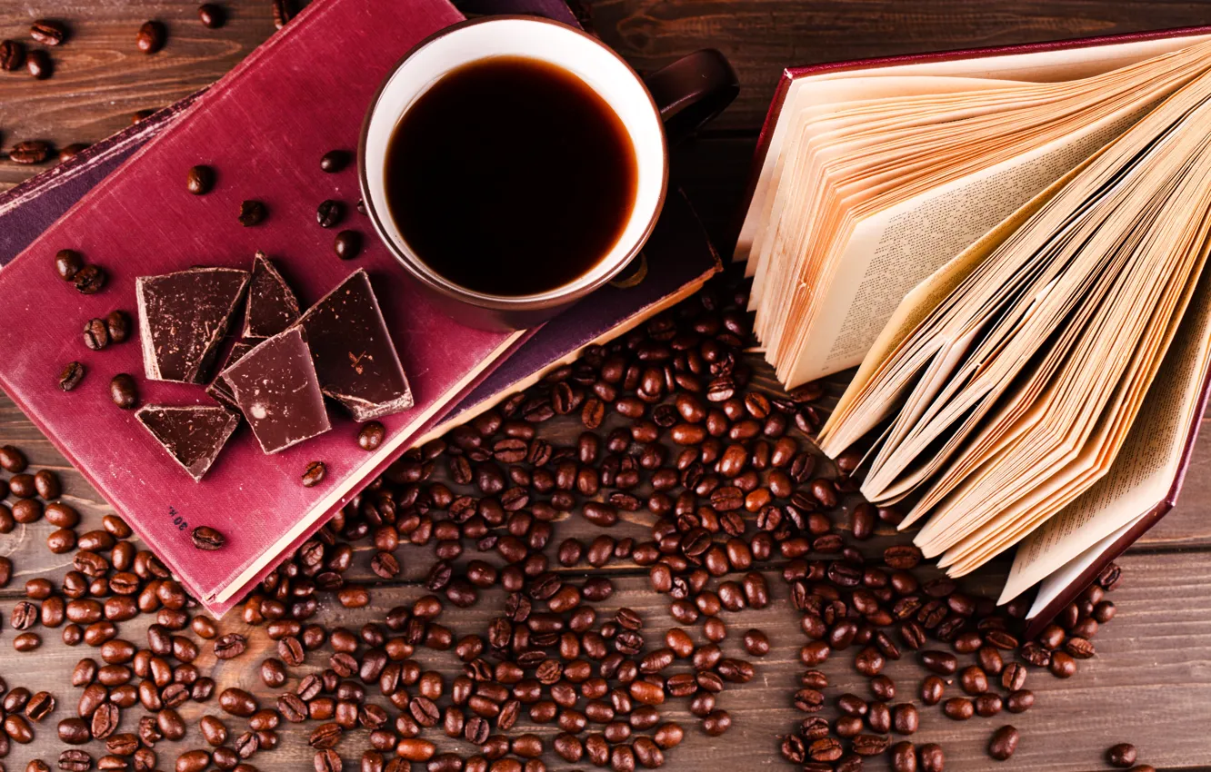 Photo wallpaper coffee, chocolate, book, coffee beans