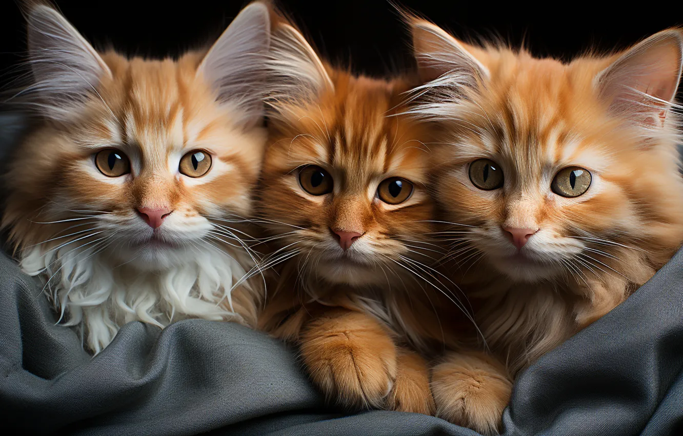 Photo wallpaper cat, look, cats, kitty, red, kittens, fabric, black background