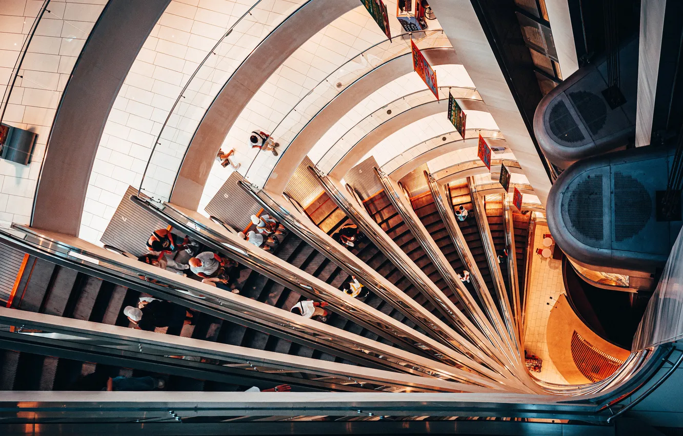 Photo wallpaper ladder, escalator, shopping center, hall