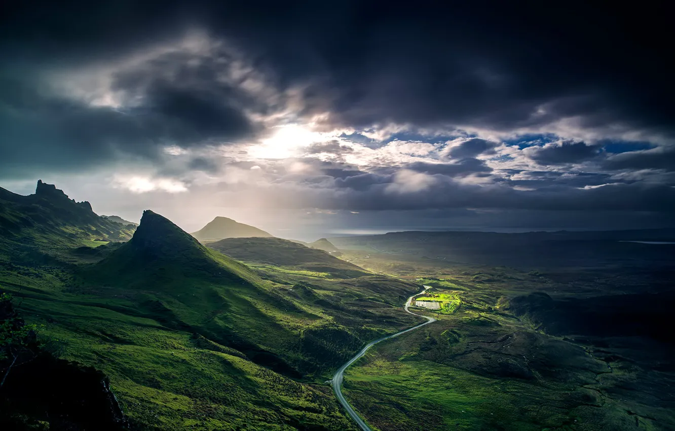 Photo wallpaper clouds, landscape, mountains, dawn, hills, Scotland, Scotland, Great Britain