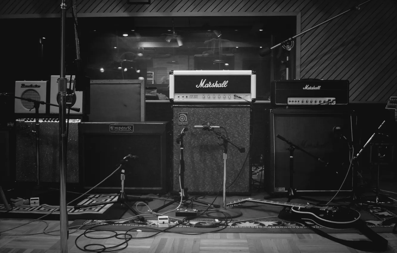 Photo wallpaper photo, Wallpaper, b/W, speakers, microphone, music, Studio, equipment