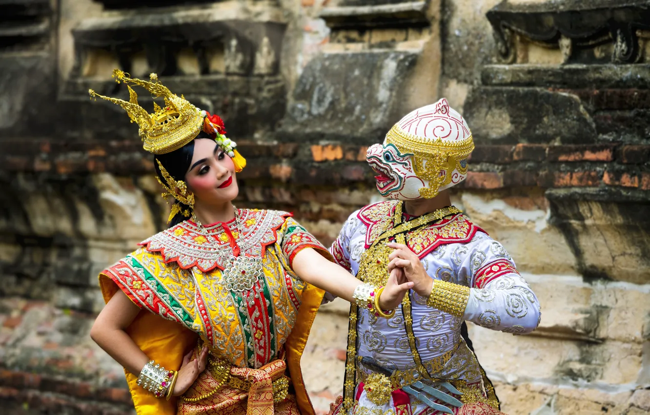 Photo wallpaper girl, Thailand, Thailand, two, Dance drama, Khon, Khon, Dance drama