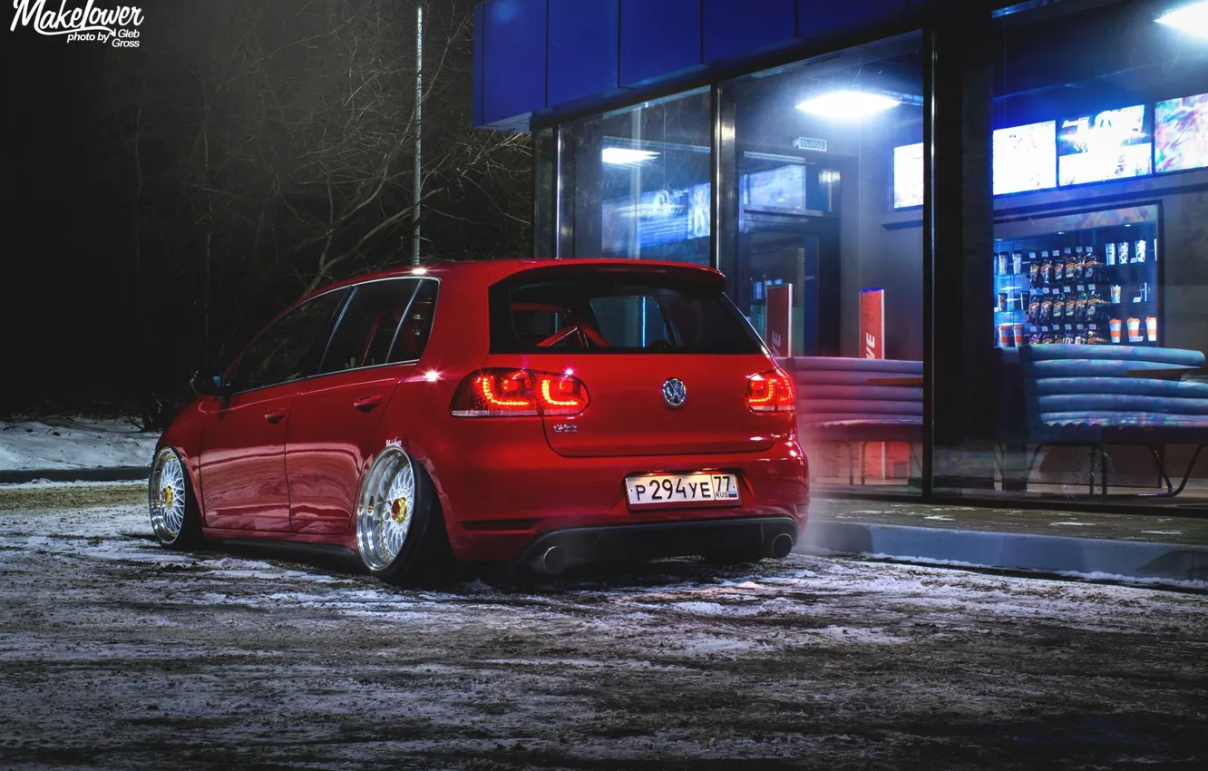 Photo wallpaper volkswagen, red, golf, tuning, germany, low, stance