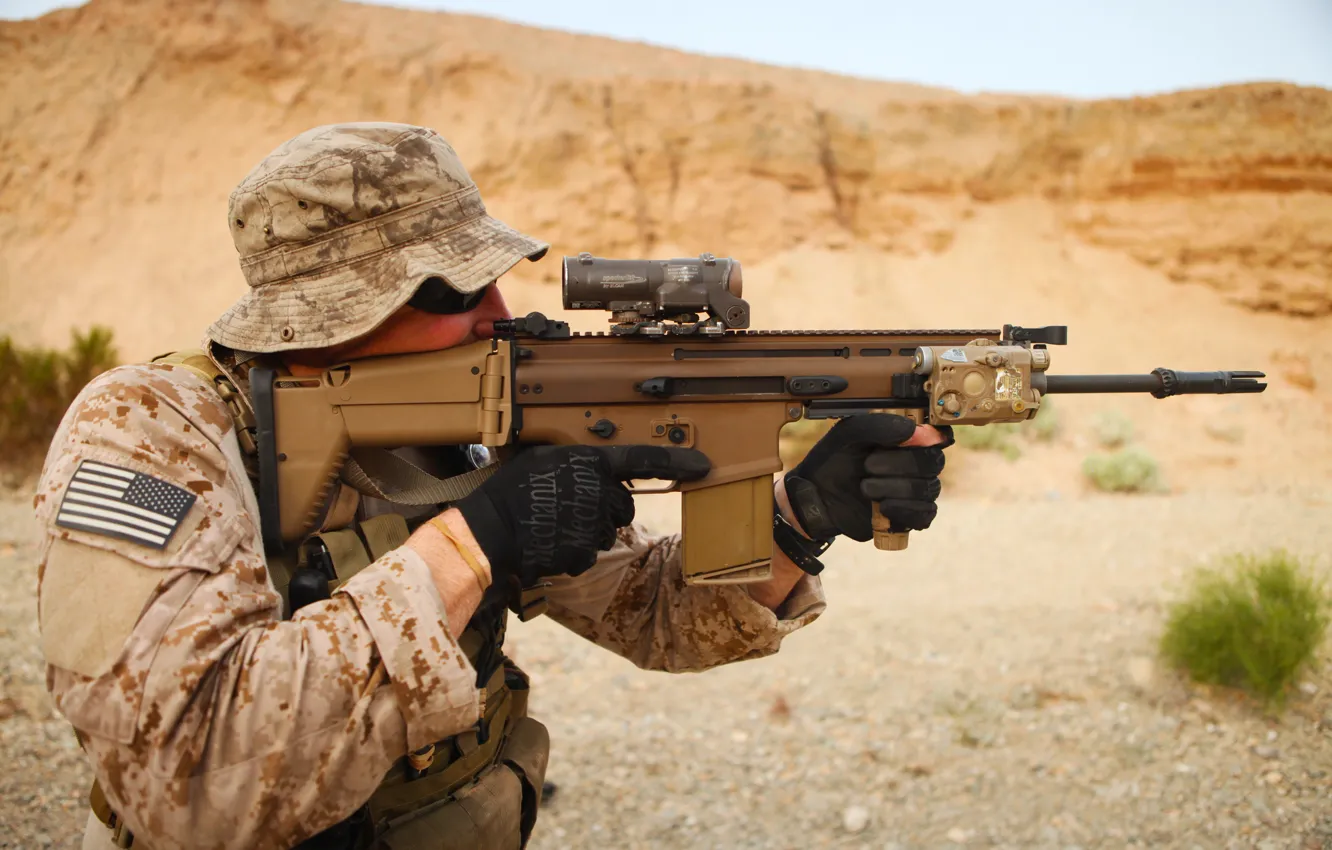 Photo wallpaper gun, USA, United States, soldier, weapon, stars, man, flag
