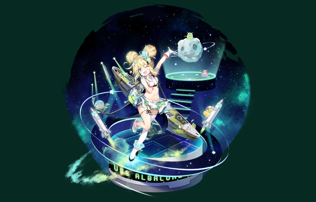 Photo wallpaper girl, sexy, shorts, blouse, thighhighs, green eyes, long hair, anime