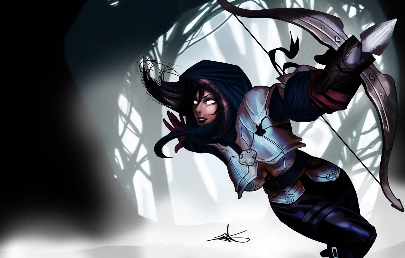 Photo wallpaper forest, girl, armor, running, diablo, crossbow, Demon Hunter