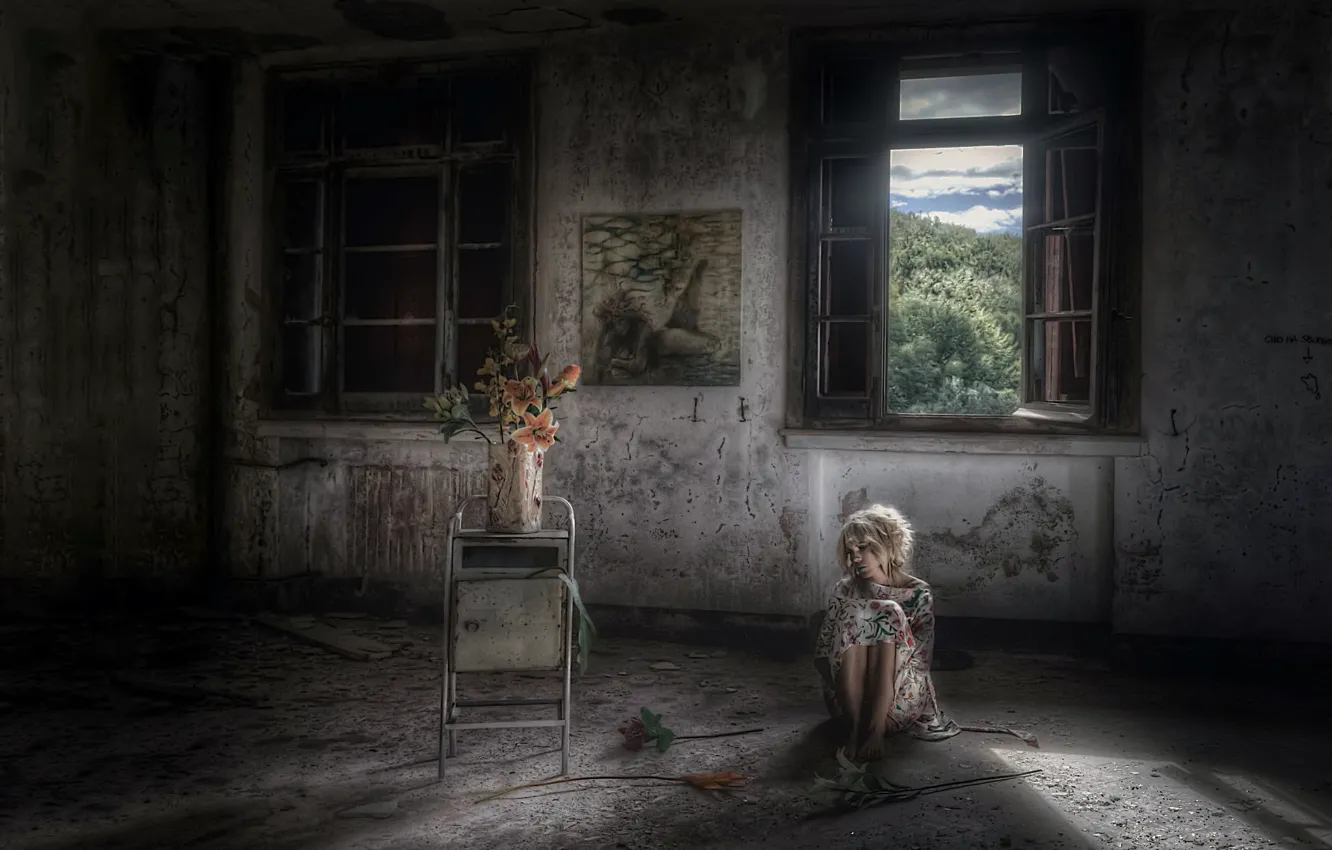 Photo wallpaper girl, room, window