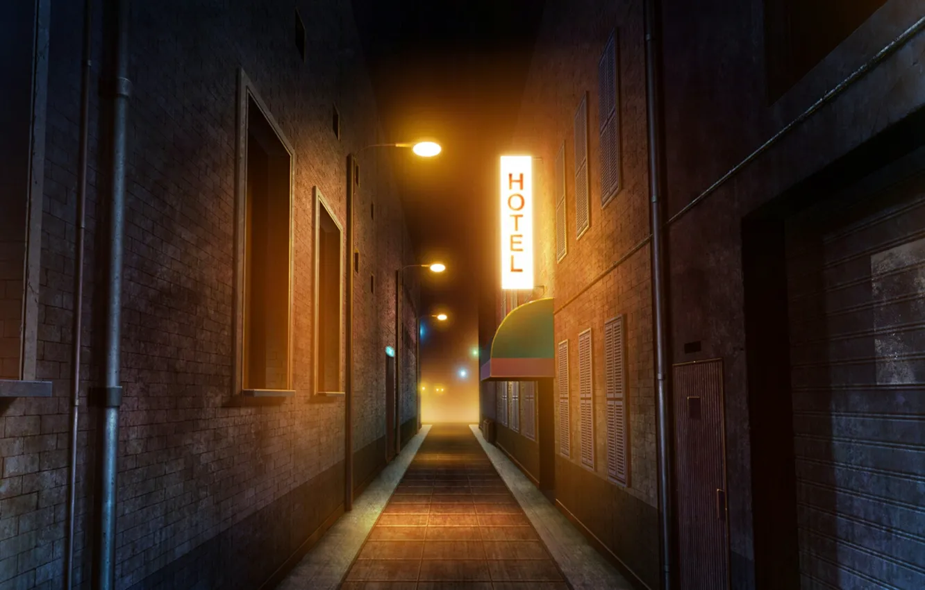 Photo wallpaper city, light, night, street, hotel