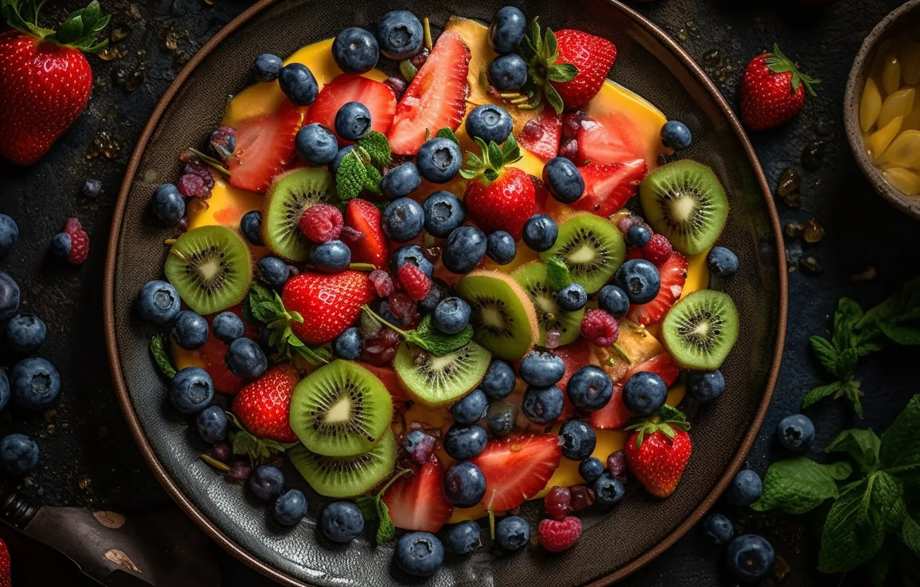 Photo wallpaper berries, food, fruit, different, a lot, juicy, delicious, cuts